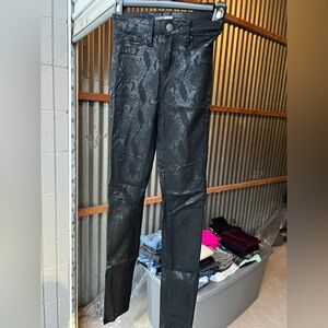 Black Snakeskin Leather Pattern Pants